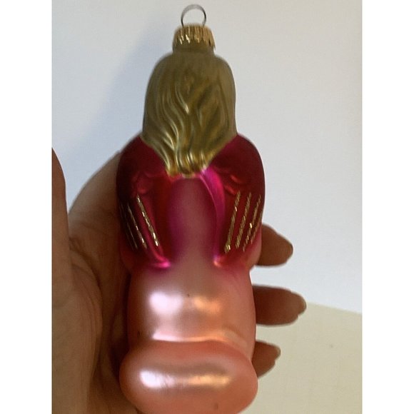 RARE Vintage Pink Blown Mercury Glass Angel Christmas Ornament Hand Painted - Picture 7 of 8